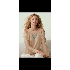 Soft Surroundings Cold Shoulder Valencia Top Cuban Sand Size medium